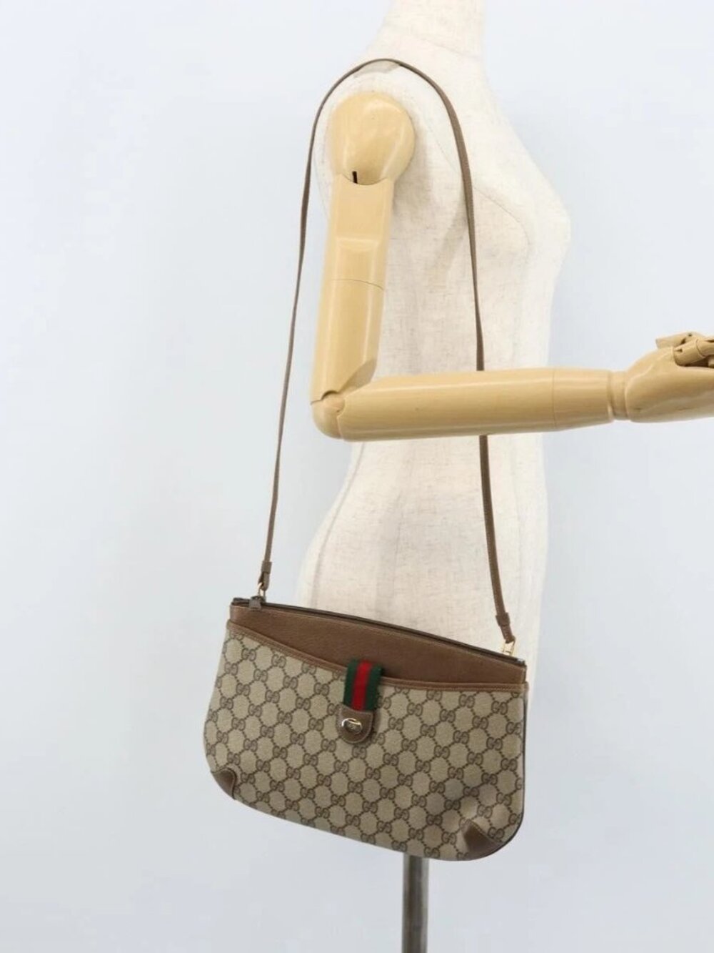 GUCCI GG Supreme Web Sherry Line Bag PVC Beige Red 904 02 026 Auth ep13622